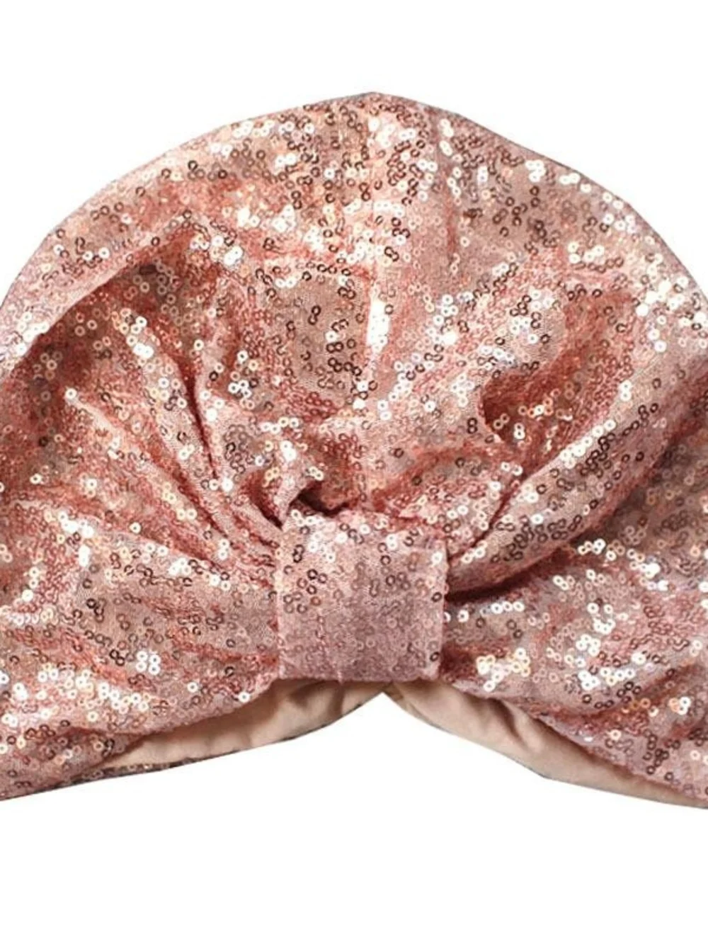 Rose Gold Sequin Turban Bonnet Pleated Hair Wrap Small